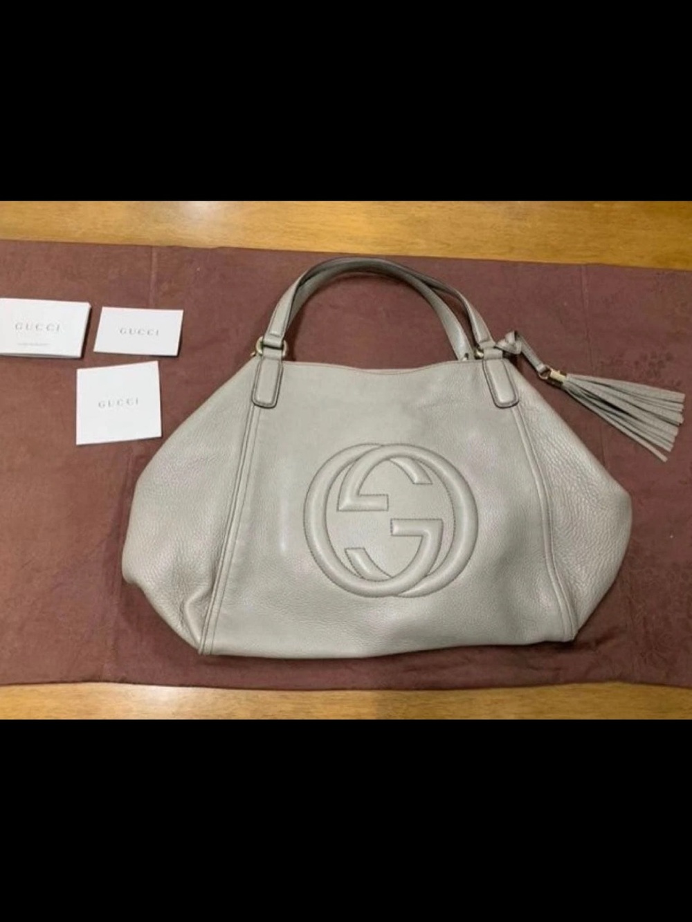Gucci Pebbled Leather Shoulder Bag in Light Gray